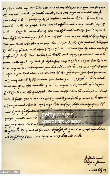 Letter from Anne Boleyn to Cardinal Wolsey, c1528. Letter from Anne Boleyn to Cardinal Wolsey, written before she became queen, thanking him for his...