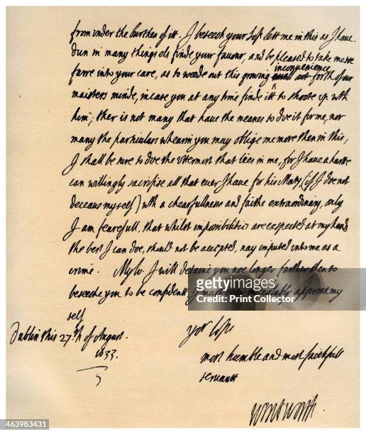 Letter from Viscount Thomas Wentworth to James Hay, 27th August 1633. Letter written from Dublin by Wentworth, Lord Deputy of Ireland, to James Hay,...