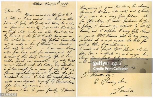 Letter from Lord Byron to John Hanson, 11th November 1810. Letter written from Athens by George Gordon Byron to John Hanson, his solicitor, with...