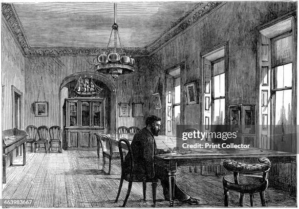 Michael Davitt in the committee room of the Land League, Upper Sackville Street, Dublin, 1891. Davitt was an Irish republican, a social campaigner, a...