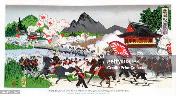 The Japanese led by General Oshima invade Ping Yang, Korea, 14 September 1894, . Scene from the First Sino-Japanese War of 1894-1895; the Japanese...