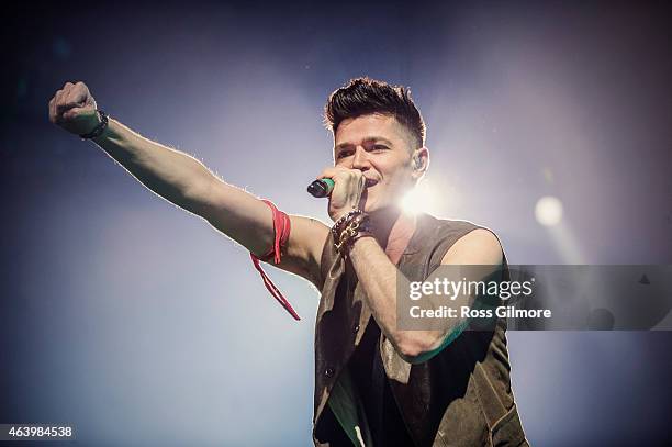 Danny O'Donoghue of The Script performs on stage at The SSE Hydro on February 20, 2015 in Glasgow, United Kingdom.