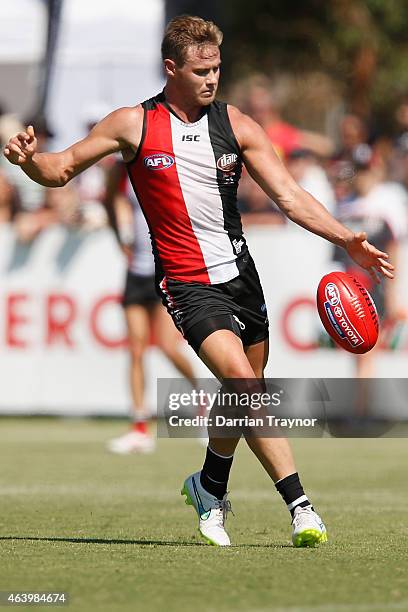 David Armitage kicks the ball during the St Kilda Saints AFL intra club match at Linen House Oval on February 21, 2015 in Melbourne, Australia.