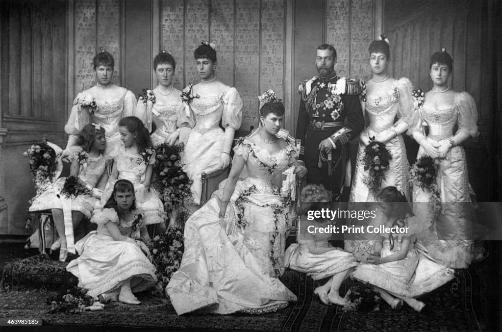 The Duke and Duchess of York and bridesmaids, 1893.Artist: W&D Downey
