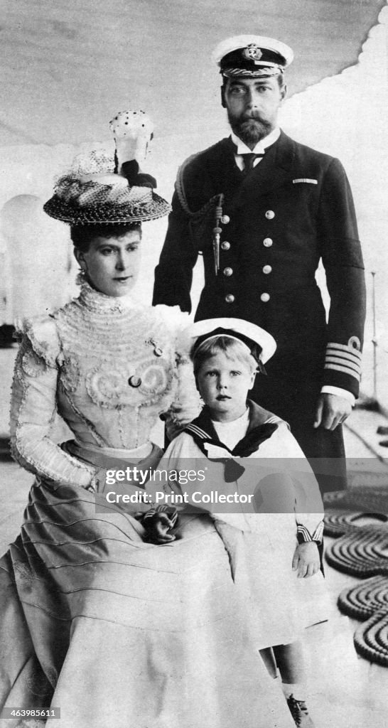 Prince George and his wife Mary with their son Edward, HMS Crescent, late 19th-early 20th century.