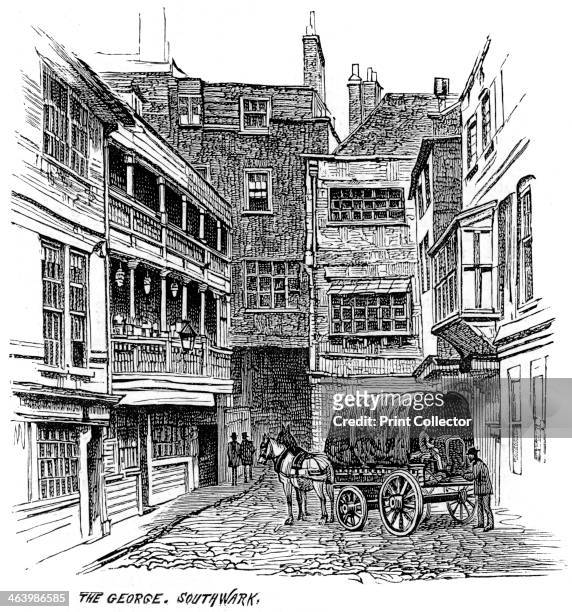 The George Inn, Southwark, London, 1887. Originally dating from medieval times, this inn off Borough High Street was rebuilt after a fire ravaged the...