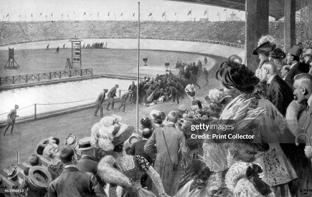 The finish of the marathon, Olympic Games, London, 1908, (c1920).