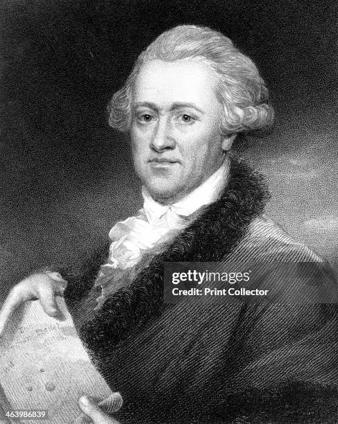 Sir William Herschel, German-born British astronomer. Holding a diagram of planets and their planetry rings. Herschel constructed his own telescope...