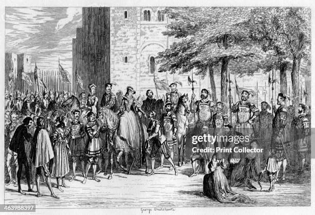 Queen Mary receiving the prisoners on the Tower Green, 1553 . A grandniece of Henry VIII, Lady Jane Grey was proclaimed queen on Edward VI's death in...