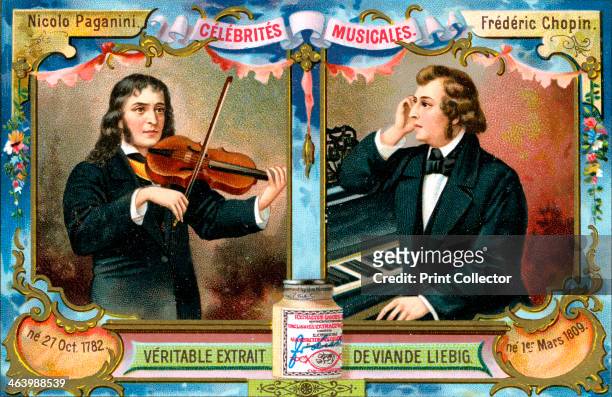 Nicolo Paganini and Frederic Chopin, c1900. Musicians Nicolo Paganini and Frederic Chopin . French advertising for Liebig, extract of meat, c1900.