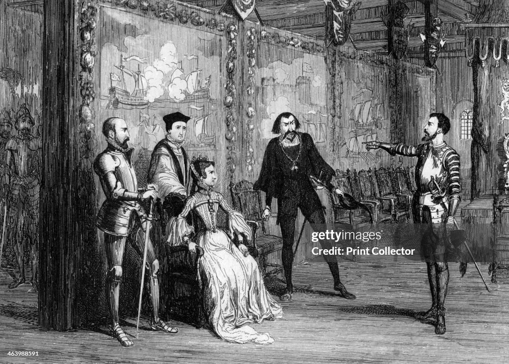 Sir Thomas Wyatt dictating terms to Queen Mary in the White Tower, c1553 (1840).Artist: George Cruikshank