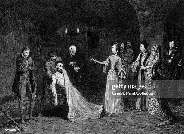 Princess Elizabeth confronted with Sir Thomas Wyatt in the torture chamber, 1554 . Wyatt was involved in the failed attempt, organised by the Duke of...