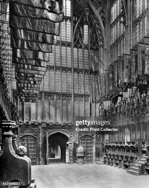 Massed banners of the Knights of the Bath in Henry VII's Chapel, Westminster Abbey, London, 1926-1927. Illustration from Wonderful London, edited by...