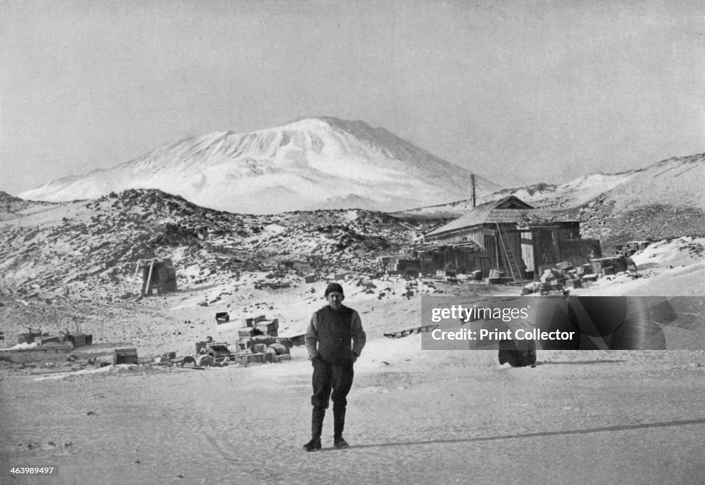 British explorer Ernest Shackleton at the Cape Royds base camp, Antarctica, 1908.