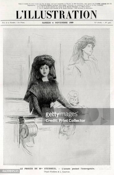 Marguerite Steinheil on trial, cover of L'Illustration', 6 November 1909. Marguerite Steinheil became famous for her connection with the death in...