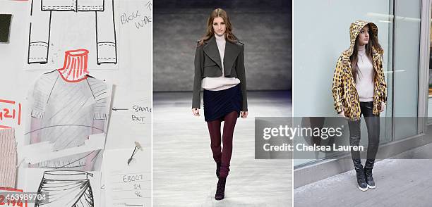 In this composite image a comparison has been made between a piece from designer Charlotte Ronson's collection in production in the design studio, to...