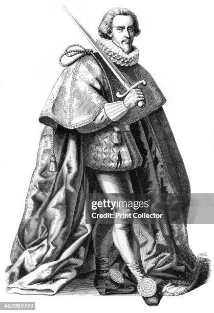 Grand costume of a Supreme Commander of the French armies, 16th century . A 19th century version based on an original manuscript illustration held in...