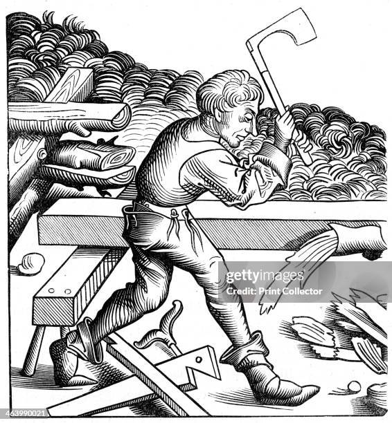 Ship carpenter, 15th century . A 19th century version based on an original 15th century manuscript illustration in Chronique de Nuremberg. From Le...