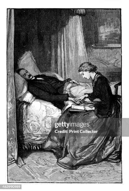 Princess Alice reading to her father, Prince Albert, c1850s. Princess Alice reading to Prince Albert , husband of Queen Victoria. Illustration from...