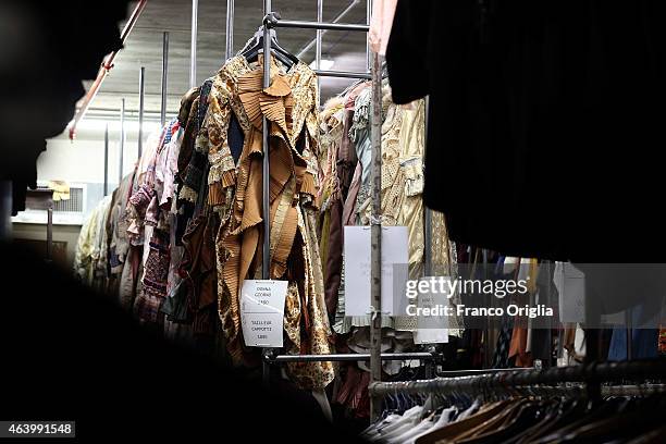 Dresses at the Tirelli deposit of Formello on February 20, 2015 in Rome, Italy. The costumier Tirelli was established in 1964 and is responsible for...