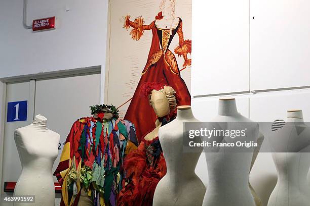 Dresses by Salvador Dali are shown at the Tirelli deposit of Formello on February 20, 2015 in Rome, Italy. The costumier Tirelli was established in...