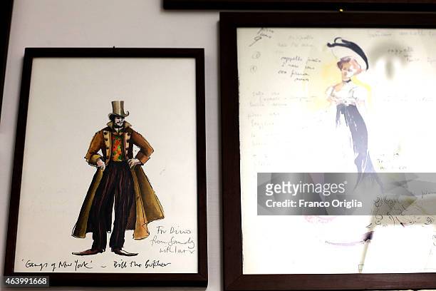 Illustration for the dresses worn by Daniel Day-Lewis for the movie Gangs of New York is shown at the Tirelli Atelier on February 20, 2015 in Rome,...