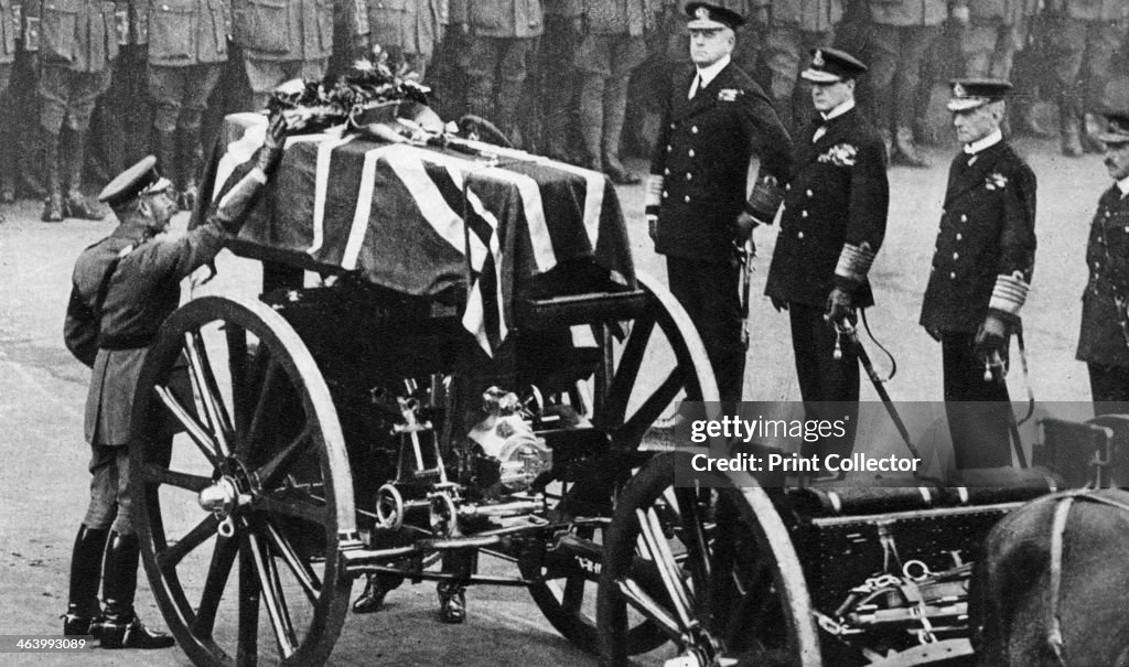 King George V places a wreath on the coffin of an unknown soldier, Whitehall, London, c1930s.