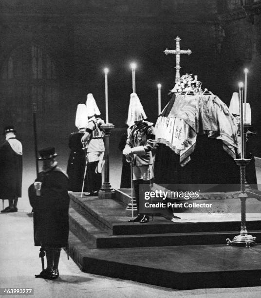 King George V lying in state in Westminster Hall, London, January 1936. The King's four sons, the future King Edward VIII, the Duke of York , Prince...