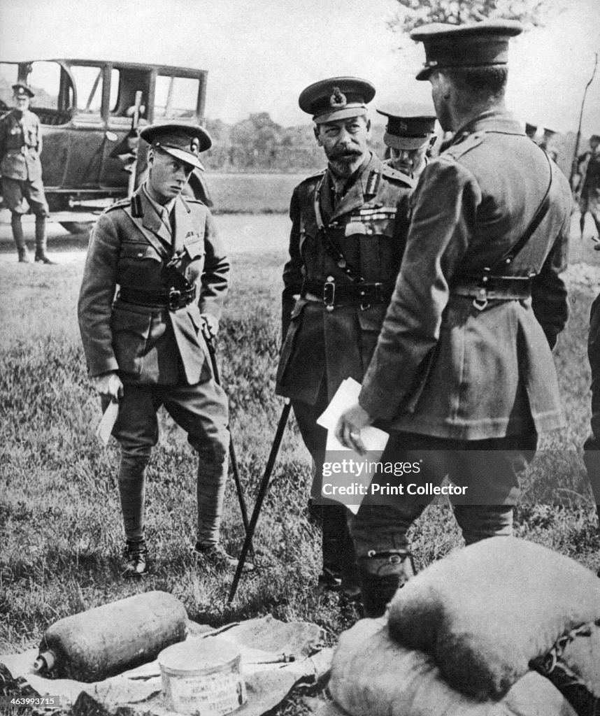 The Prince of Wales with George V, at a gas school during the First World War, 1914-1918.