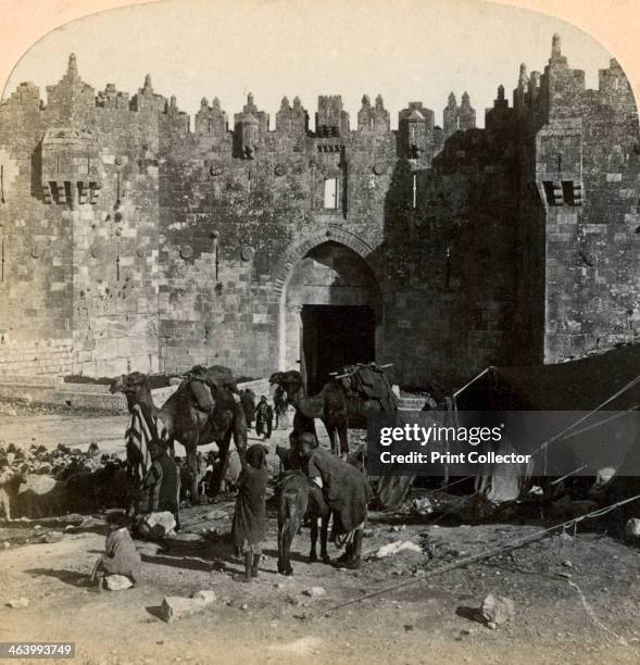 The Damascus gate, the nothern entrance to Jerusalem, 1896. Stereoscopic slide . From a series called Travelling in the Holy Land Through the...