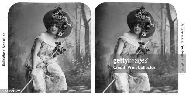 Portrait of a costumed woman, early 20th century. Stereoscopic slide.