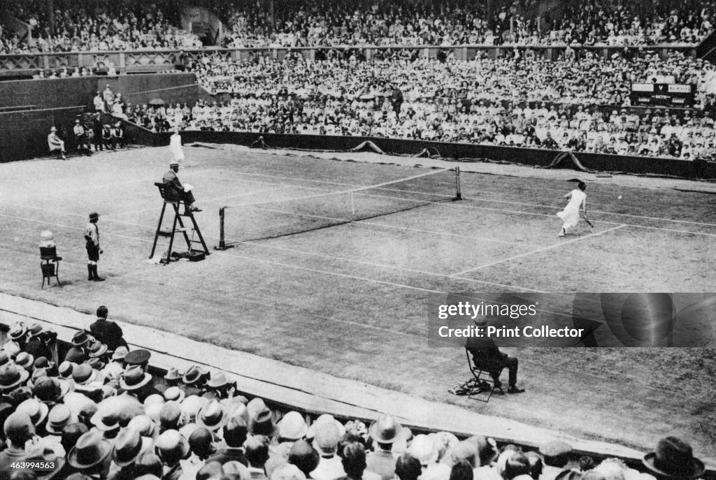 Suzanne Lenglen playing Miss McKane, Wimbledon, London, 1926-1927.