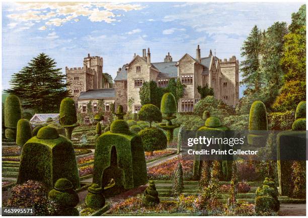 Levens Hall, Cumbria, c1880. Much of the house dates from Elizabethan times, with 17th and early 19th century additions. The famous topiary garden...