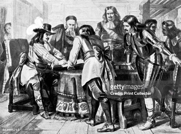 General Monck declares for a Free Parliament, 1660 . Fresco in the House of Commons. Monck signing the declaration which paved the way for the...