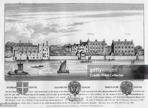 Durham House, Salisbury House, and Worcester House, London, c1630 . View showing three houses that used to stand on the Strand backing onto the...