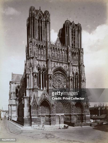 Cathedral of Notre-Dame, Reims, France, late 19th or early 20th century. The facade of the cathedral of Notre Dame de Reims, where the Kings of...