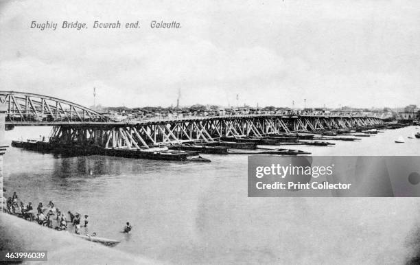 Howrah Bridge over the Hooghly River, Calcutta, India, early 20th century. Postcard.