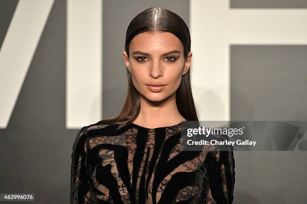 Model/actress Emily Ratajkowski, wearing TOM FORD, attends the TOM FORD Autumn/Winter 2015 Womenswear Collection Presentation at Milk Studios in Los...