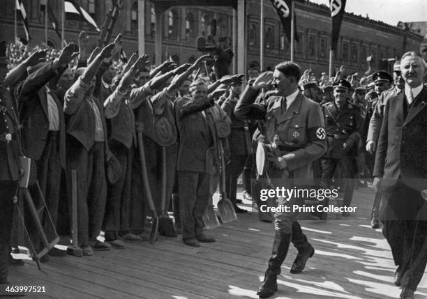 Laying of the foundation stone of the Reichsbank, Berlin, Germany, 5 May 1934. German Nazi leader Adolf Hitler with Reichsbank President Hjalmar...