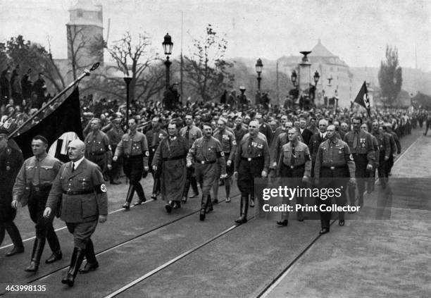 Nazi parade, Munich, Germany, 1934. Commemorating the anniversary of the Nazis failed Beer Hall Putsch of 1923. Joseph Goebbels , Hermann Goering and...