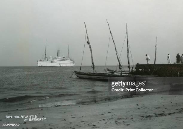 Steamship 'Atlantis' off Bathurst, Gambia, 20th century. Bathurst is now known as Banjul. Previously a liner named 'Andes', the 'Atlantis' was...