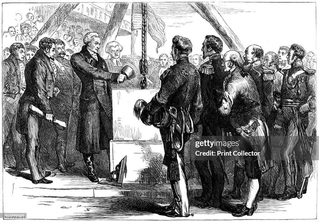 The Marquis de Lafayette laying the cornerstone of the Bunker Hill monument, 1825 (c1880).Artist: Hooper