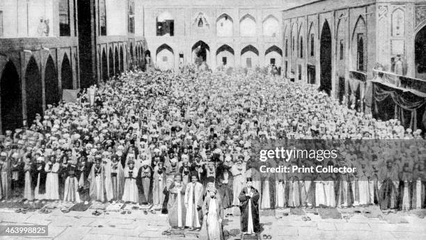 Congregation faces the holy Kaaba in Mecca's mosque, Saudi Arabia, 1922. From Peoples of All Nations, Their Life Today and the Story of Their Past,...
