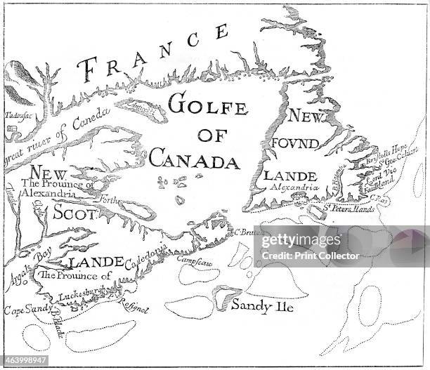 Old map of Acadia, 17th century . Acadia was part of the territory claimed by the French in North America from 1604. Corresponding to what is now...