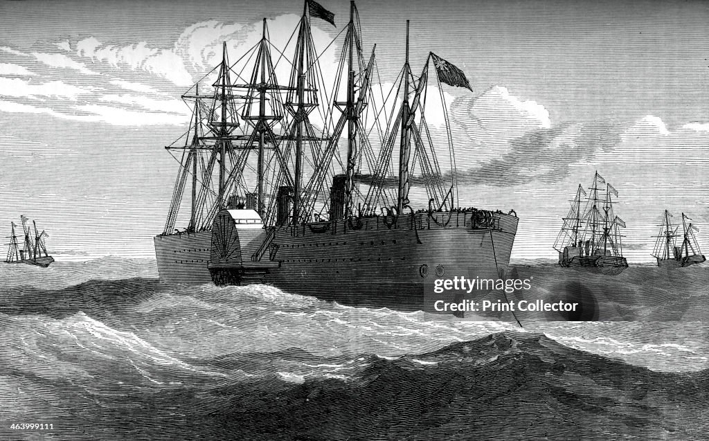 The Great Eastern playing out the Atlantic telegraph cable, c1865, (c1880).