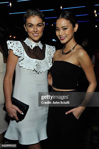 Actresses Serinda Swan and Jamie Chung attend Women In Film Pre-Oscar Cocktail Party presented by MaxMara, BMW, Tiffany & Co., MAC Cosmetics and...