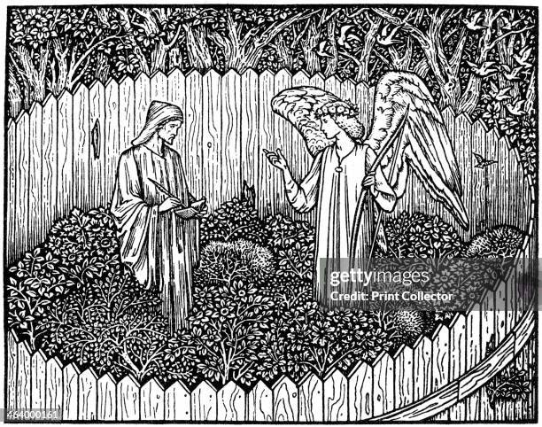 Illustration from the Kelmscott Press edition of the Works of Geoffrey Chaucer, 1896 . Printed in Hammersmith, London, 1896. The Kelmscott Press was...