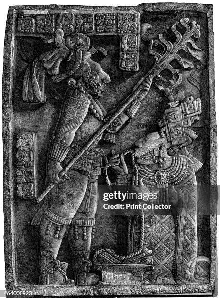 Victim before the Maya god Kukulkan, 1901. After the bas-relief in stone from Menche-Tanamit in the British Museum. A print from The World's History,...