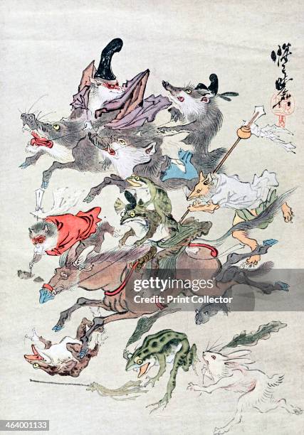 Animals and ambhipibians in a hunting scene, 20th century.