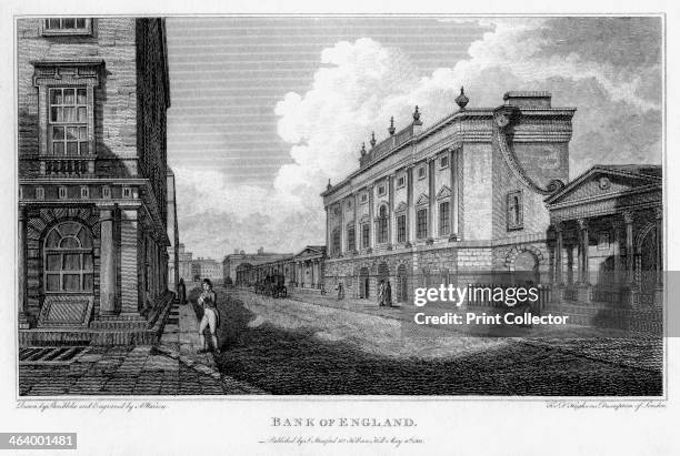 Bank of England, City of London, 1805. The Bank of England was established in 1694 to act as banker and debt manager for the government. The Bank...